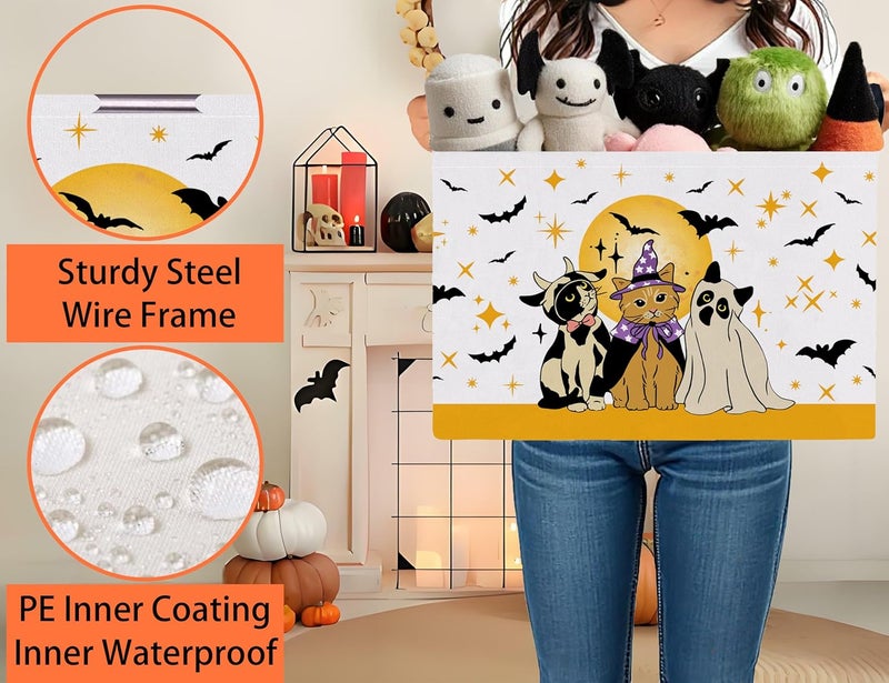 BOOHIT Large Halloween Themed Candy Gift Boo Basket for Kids Baby Personalized Adults Storage Bin Fall Decor(Cat Bat) - Image 3